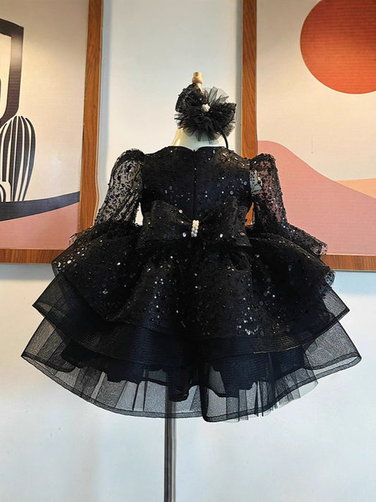 Robe de performance princesse noire pour filles