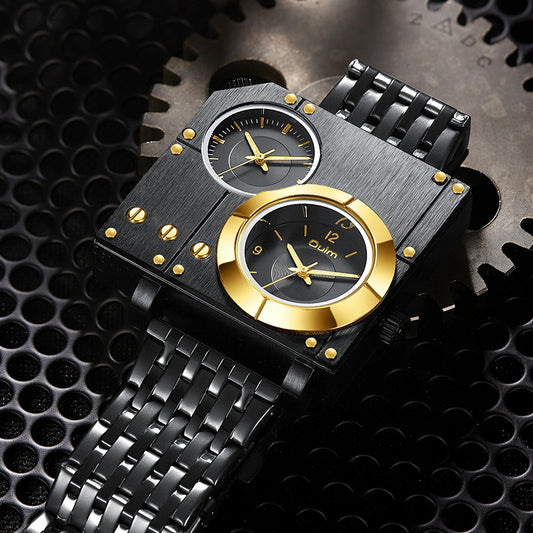 Montre pour hommes de style punk étanche à quartz avec bracelet en acier inoxydable