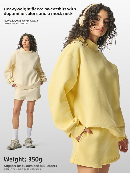 Sweat-shirt pour femmes en velours épais à col montant demi