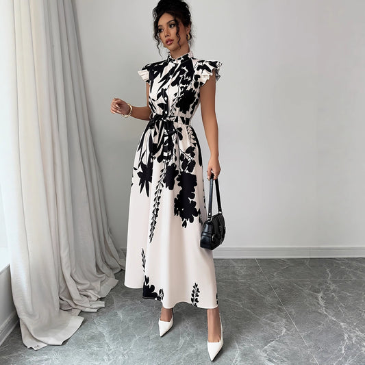 Robe à manches à volants avec imprimé floral