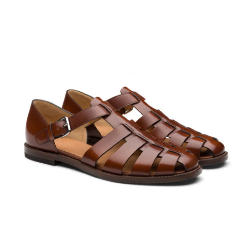 Sandales pour hommes en cuir respirant avec boucle