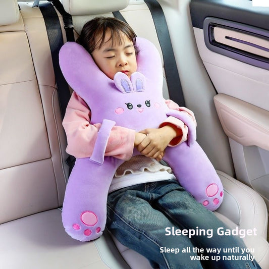Oreiller de voiture pour enfants, aide au sommeil à l'arrière, soutien lombaire et appui-tête, anti-douleurs cervicales, oreiller de sommeil mignon à motifs de dessins animés