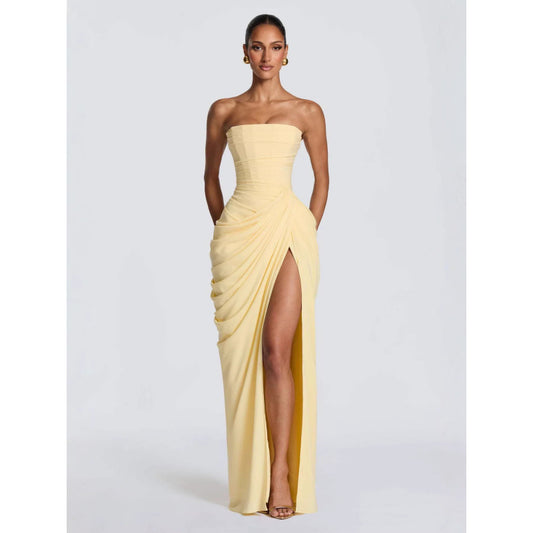 Robe bustier asymétrique plissée