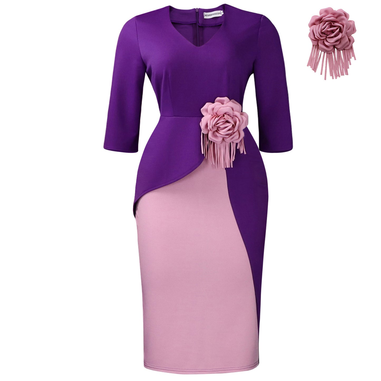 Robe élégante à fleurs plissée à manches courtes