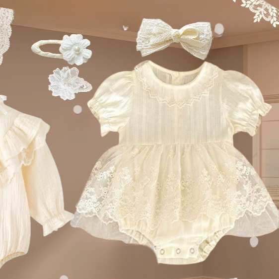 Ensemble robe en dentelle pour bébé fille avec accessoires