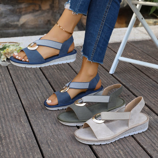 Sandales compensées pour femmes avec boucle en métal