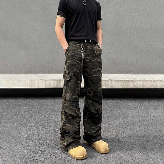 Jean cargo camouflage délavé épais