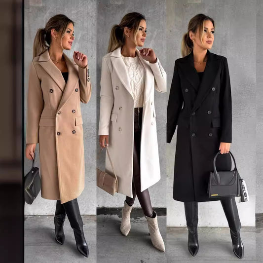 Manteau en laine à double boutonnage pour femmes
