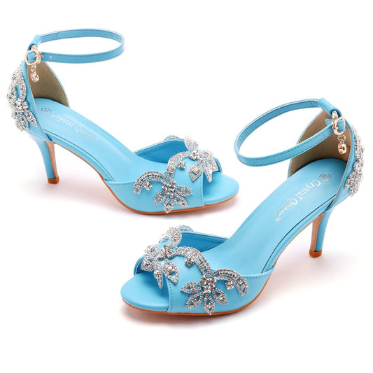 Chaussures :Sandales à talons aiguilles à bout ouvert et strass