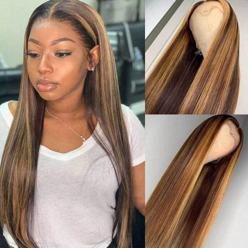 Perruque droite en cheveux humains avec front en dentelle