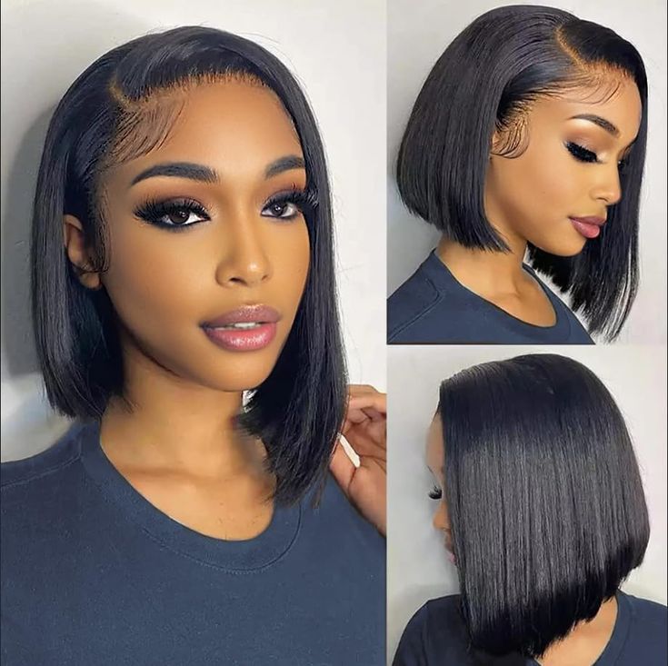 Perruque bob lisse en cheveux humains avec lace front