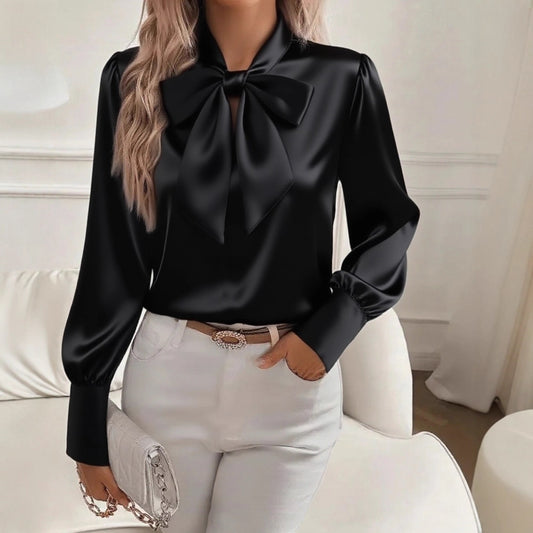 Blouse en satin avec nœud pour femmes