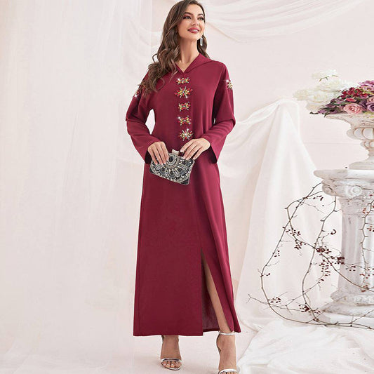 Robe longue à capuche bordeaux