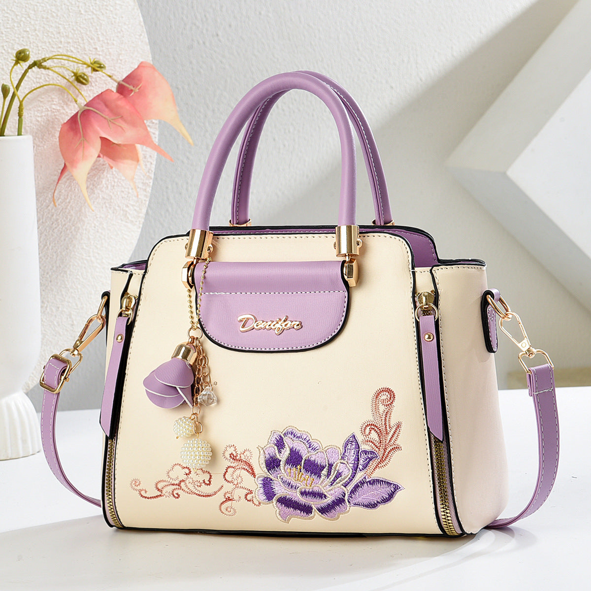 Sac à main en PU brodé avec bandoulière réglable