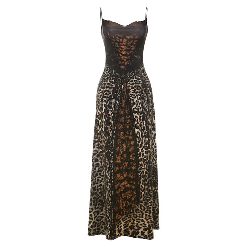 Robe à bretelles spaghetti imprimé léopard slim