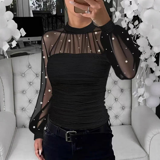 Chemise à manches longues avec empiècement en perles