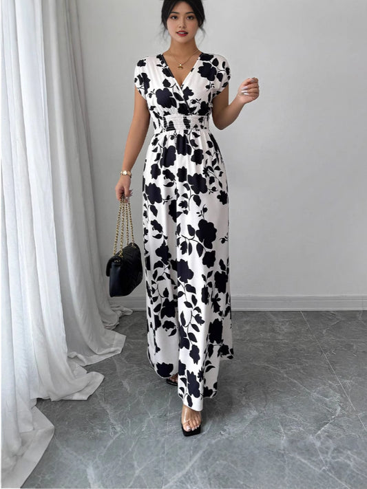 Robe trapèze à imprimé floral et col en V lacé