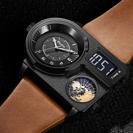 Montre quartz pour hommes à double affichage trois mouvements avec fonction lumineuse