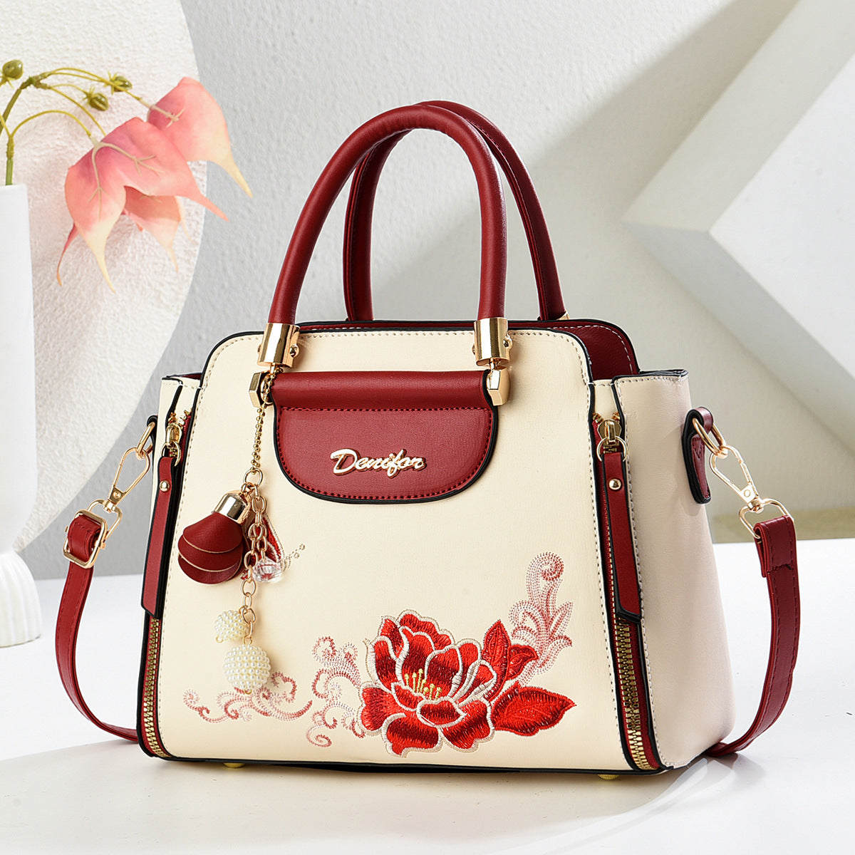 Sac à main en PU brodé avec bandoulière réglable