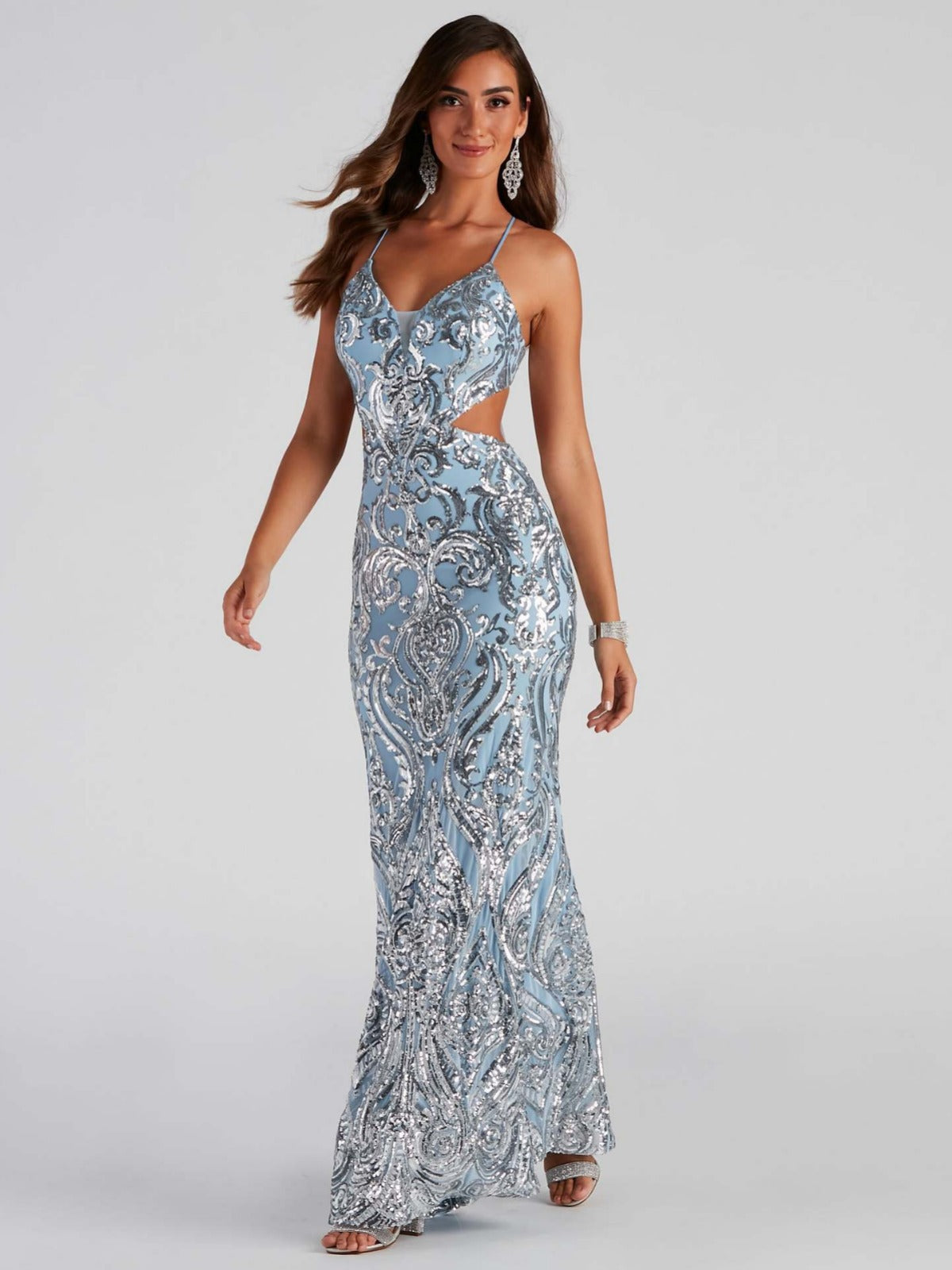 Robe de soirée élégante à paillettes et col en V