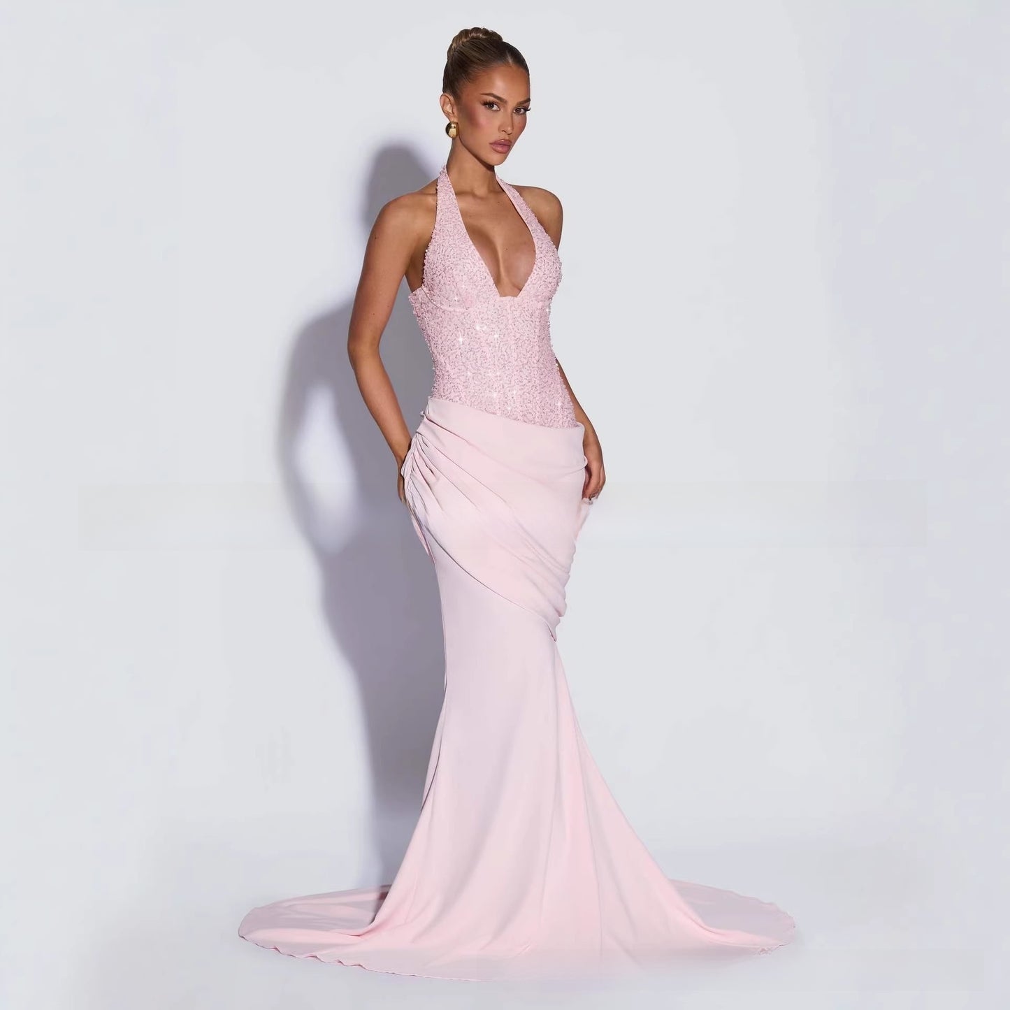 Robe de soirée sirène à col halter pour femmes