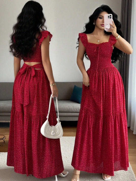 Robe carrée à motifs floraux pour femmes avec col halter