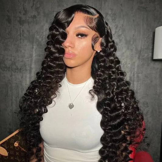 Perruques en cheveux humains bresiliens a dentelle frontale 13X6 avec vagues profondes laches