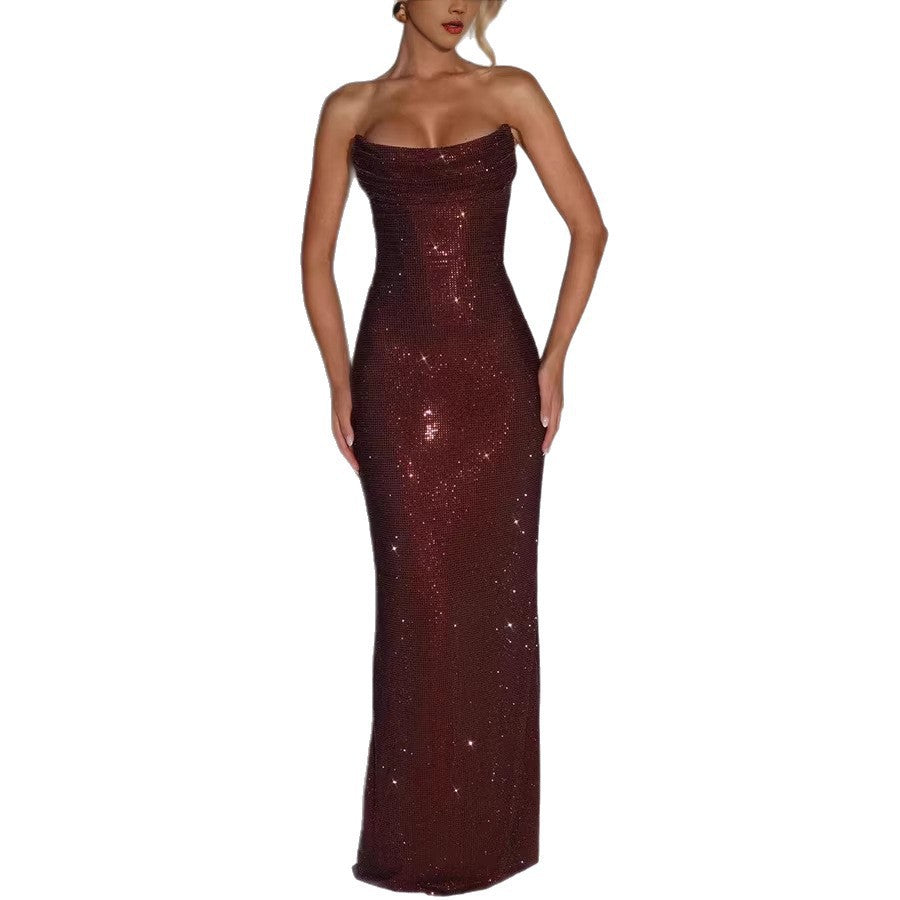 Robe de soirée élégante sans manches ornée de sequins