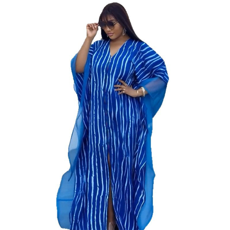 Habit :Robe trapèze rayée à col en V