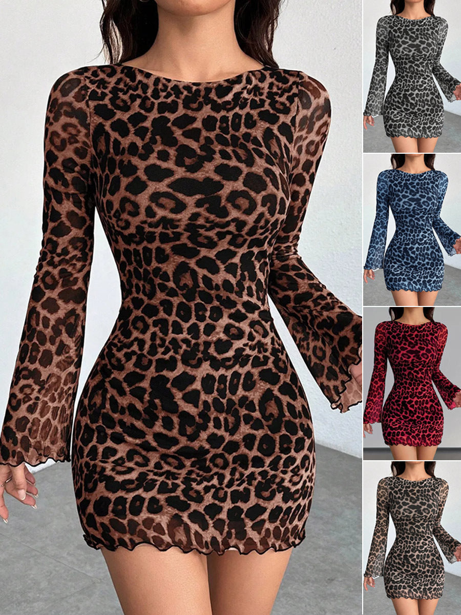 Robe Femme en Mesh avec Imprimé Léopard