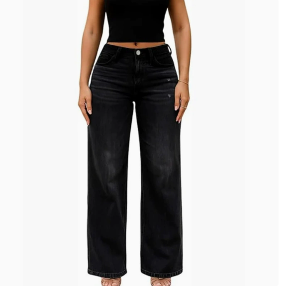 Jean taille mi-haute à micro-évasé