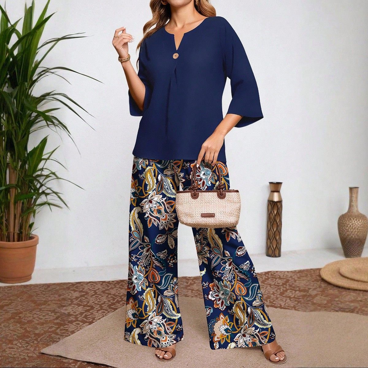 Ensemble chemise et pantalon à imprimé floral