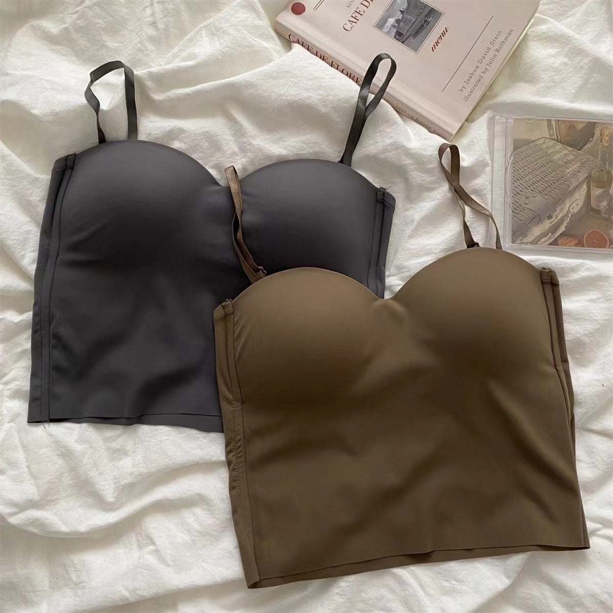 Débardeur bustier en soie glacée pour femme avec bonnets fixes