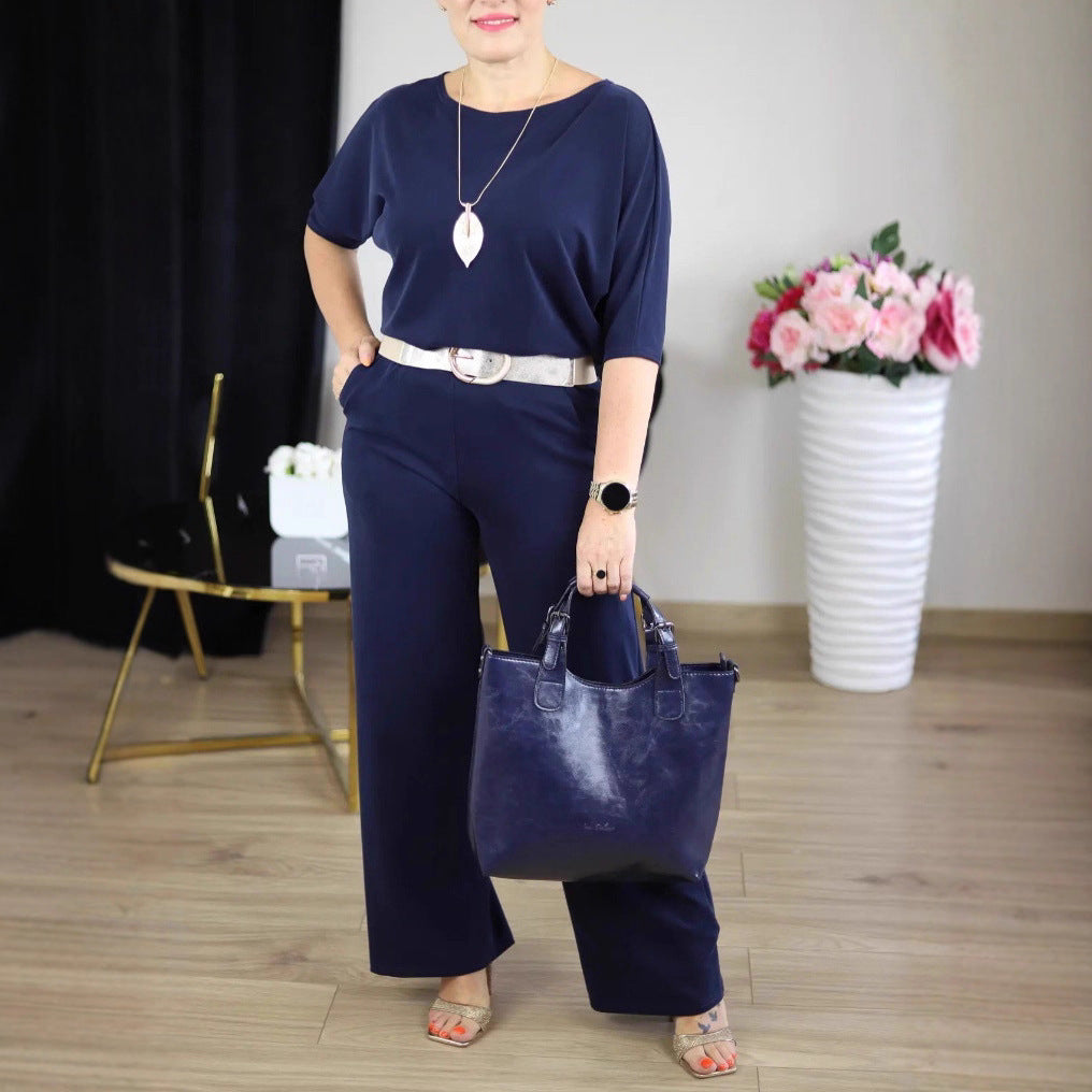 Ensemble pour femmes composé d'un haut à manches longues uni et d'un pantalon