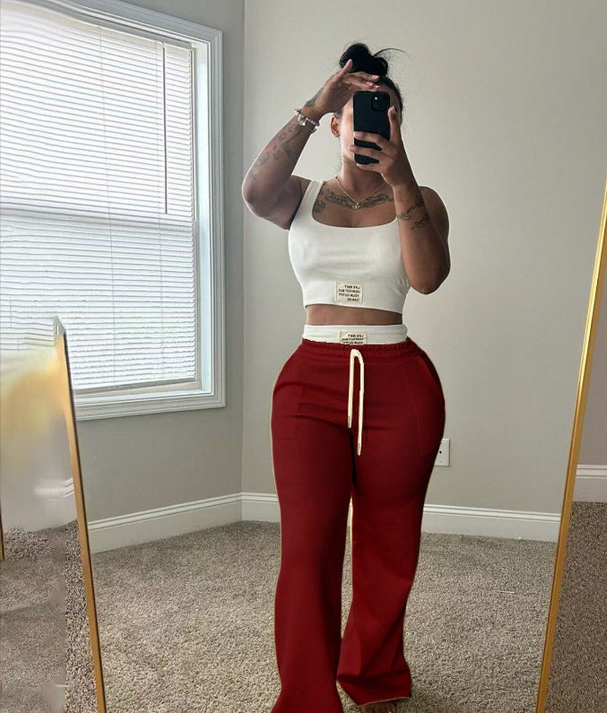 Ensemble gilet et pantalon à taille double, coupe large et bloc de couleurs