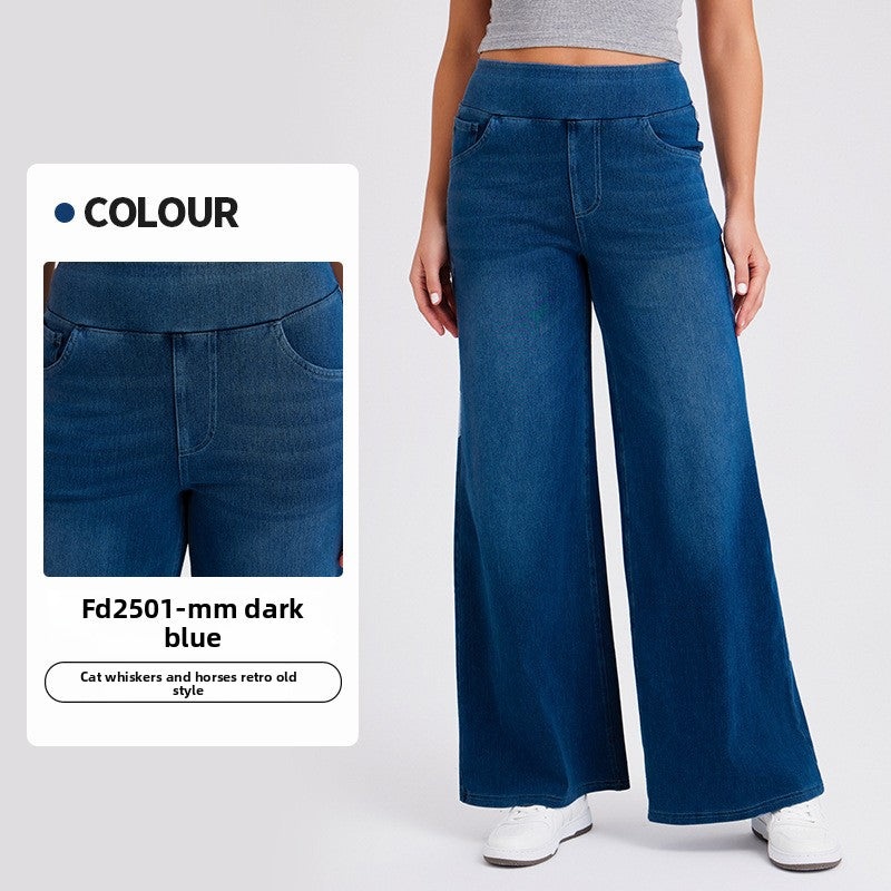 Pantalon en denim large à taille haute pour femme