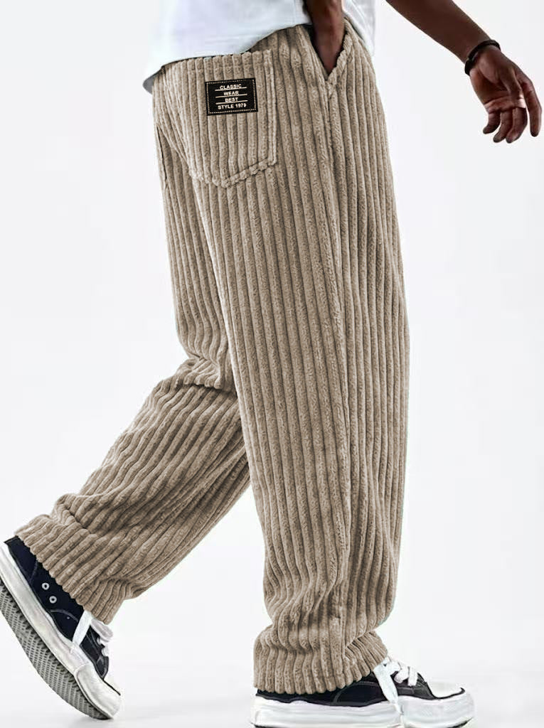 Pantalon décontracté pour hommes en velours côtelé à rayures verticales