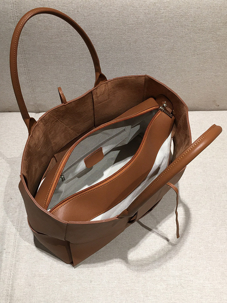 Sac fourre-tout tissé en cuir véritable