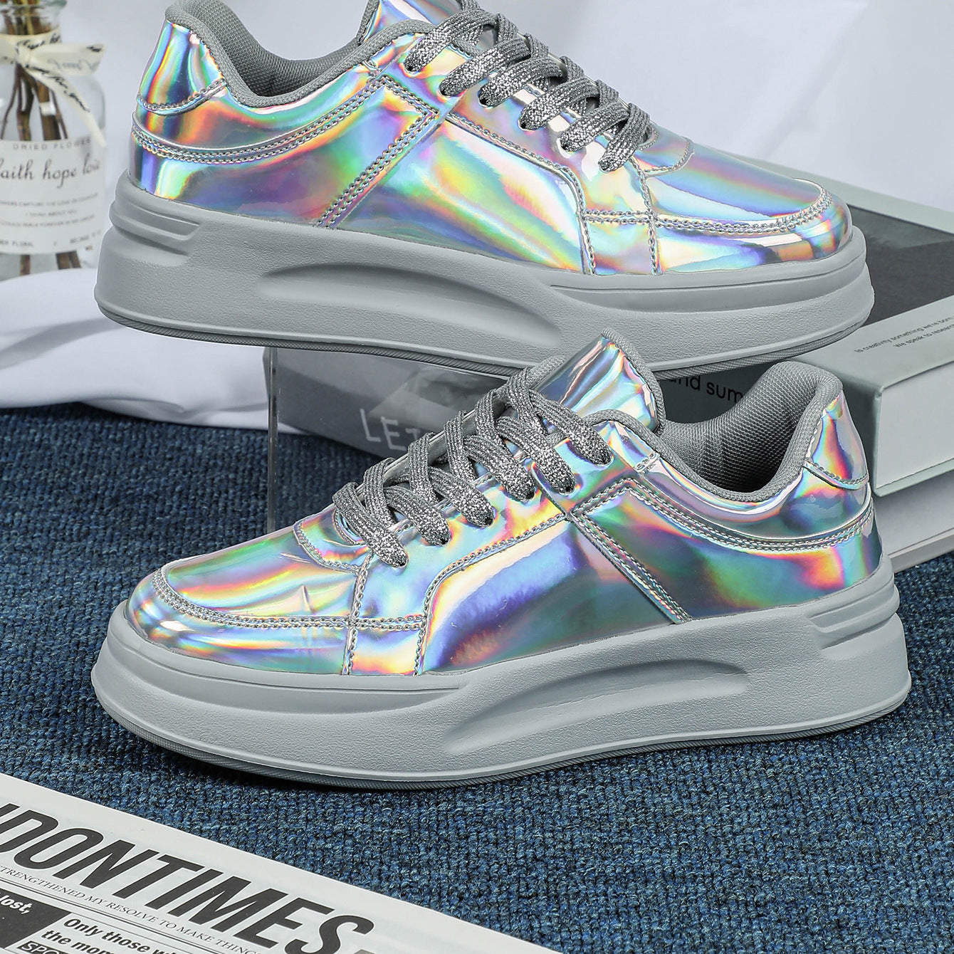 Baskets décontractées à semelle épaisse et paillettes