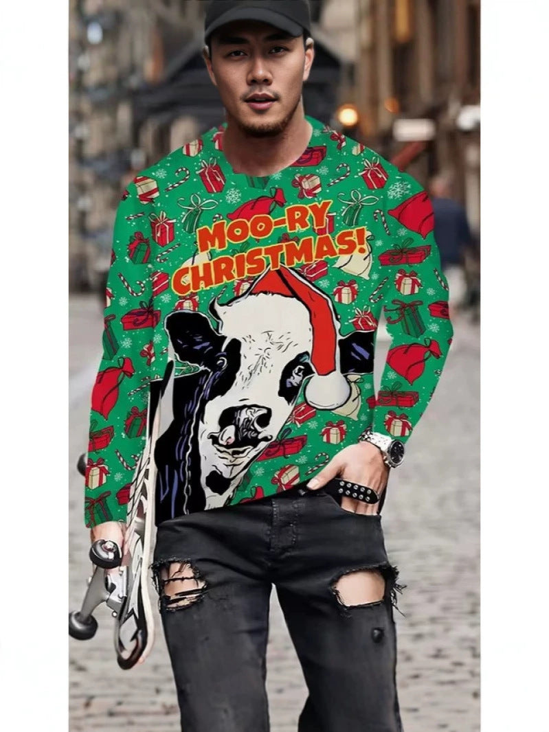 T-shirt homme manches longues à col rond avec impression numérique 3D