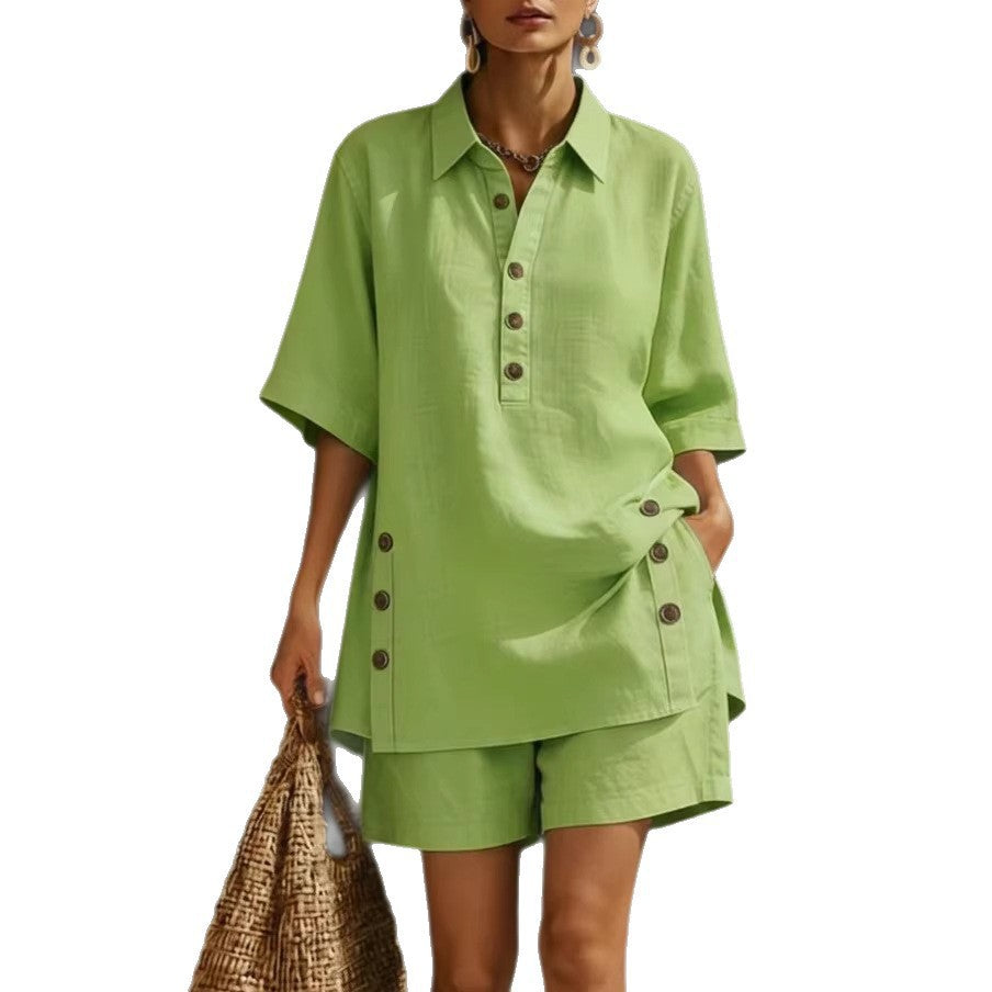 Ensemble chemise et short en lin pour femmes