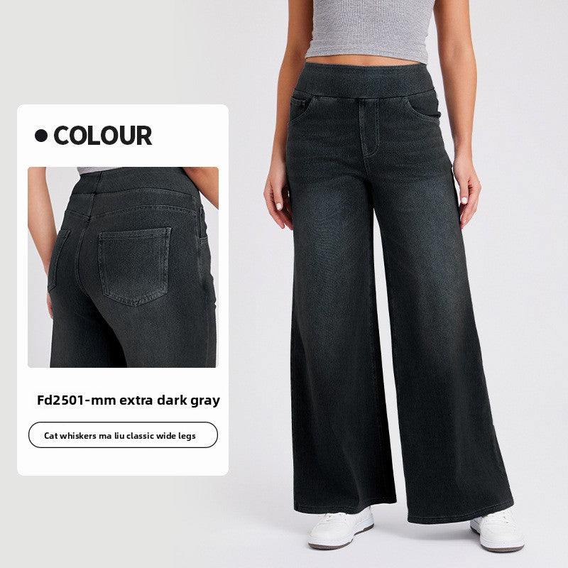 Pantalon en denim large à taille haute pour femme