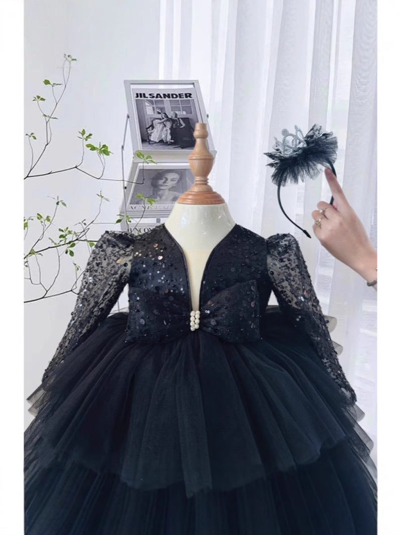 Robe de performance princesse noire pour filles