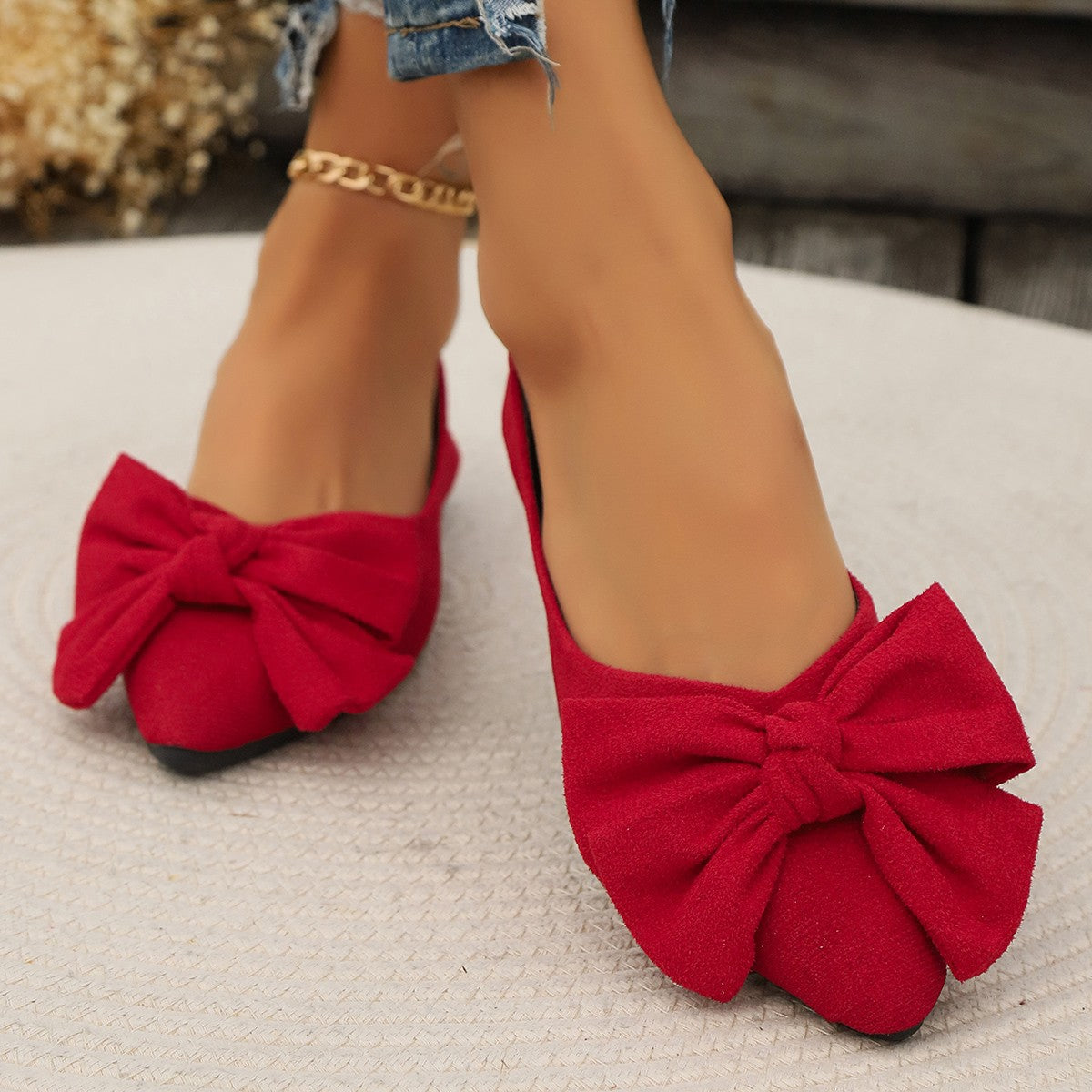 Chaussures plates à bout pointu avec nœud pour femmes