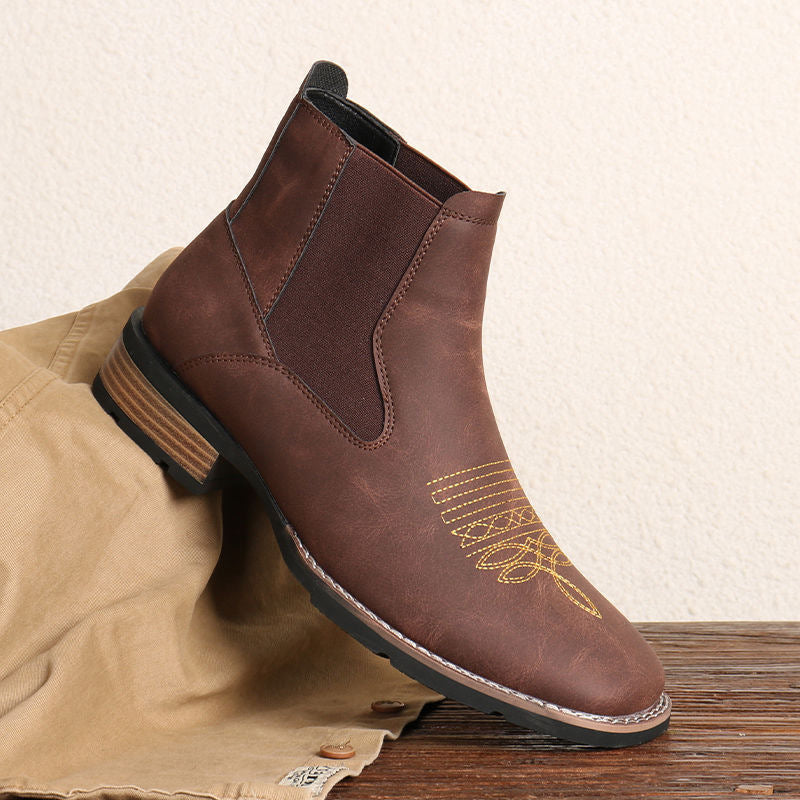Bottes en cuir Chelsea pour homme, décontractées, à bout carré, à enfiler