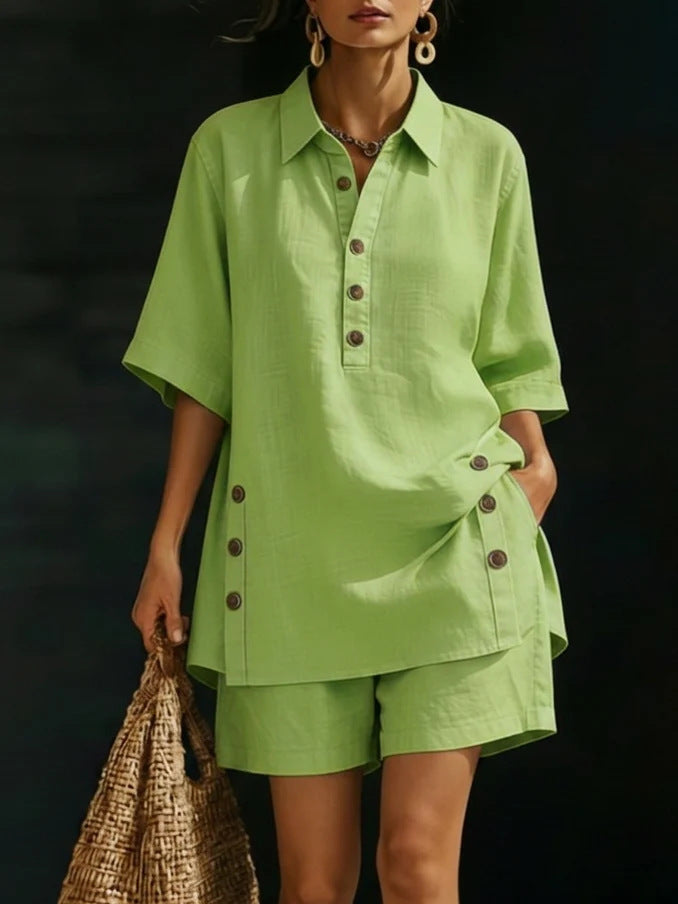Ensemble chemise et short en lin pour femmes