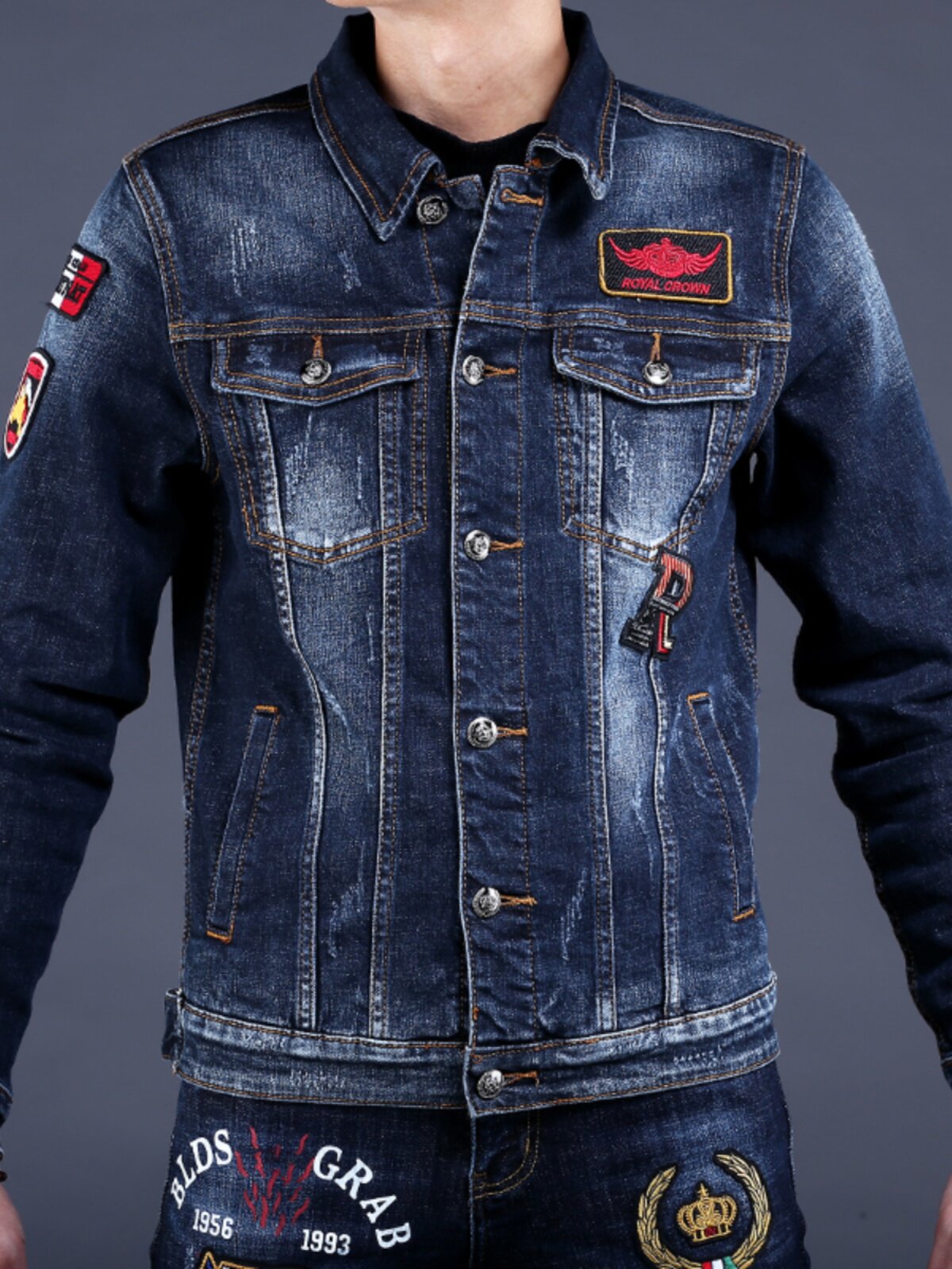 Veste et pantalon en jean brodés pour hommes