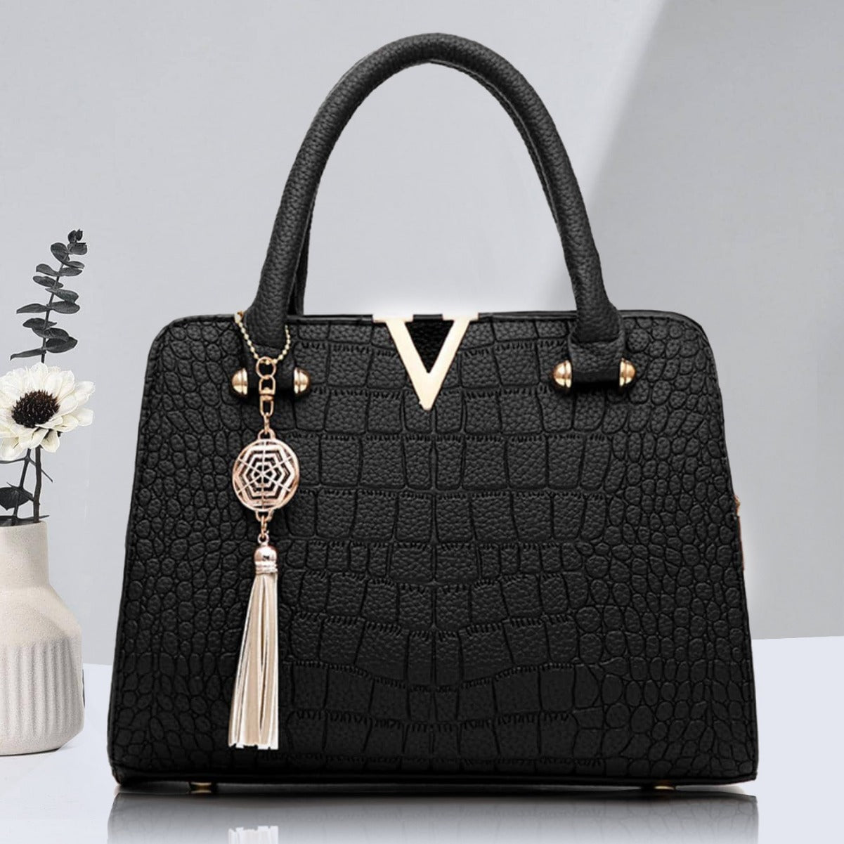 Sac à main en cuir PU à motif crocodile