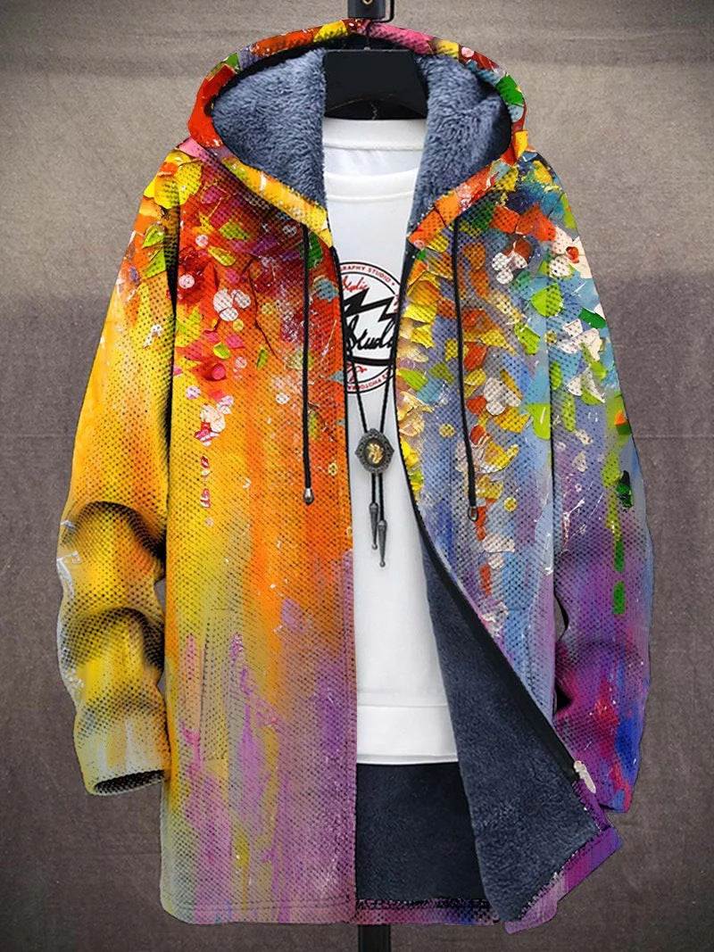 Manteau à capuche pour homme avec impression numérique et doublure en polaire