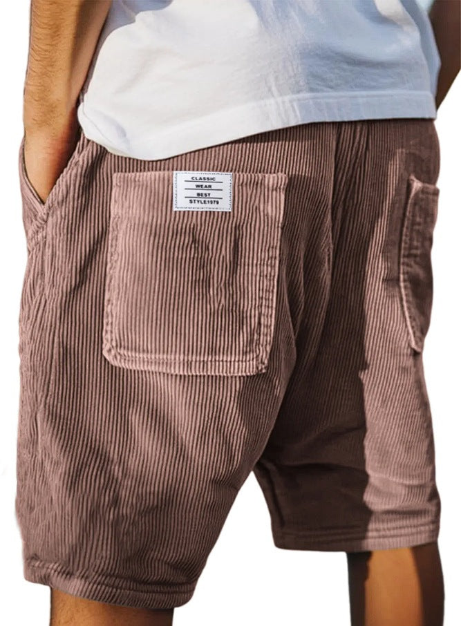 Shorts en velours côtelé vintage pour hommes avec plusieurs poches